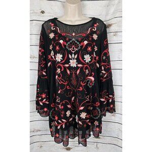 John Mark Black Floral Embroidered Top